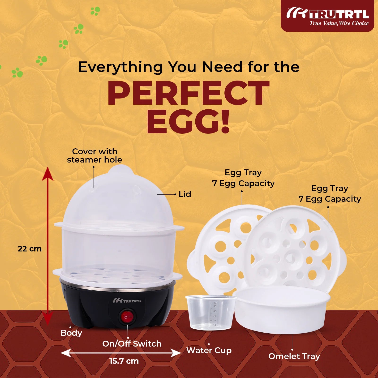 truTRTL Smart 4-in-1 Egg Boiler | Boil upto 14 Eggs | Black