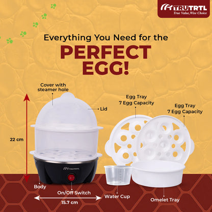 truTRTL Smart 4-in-1 Egg Boiler | Boil upto 14 Eggs | Black