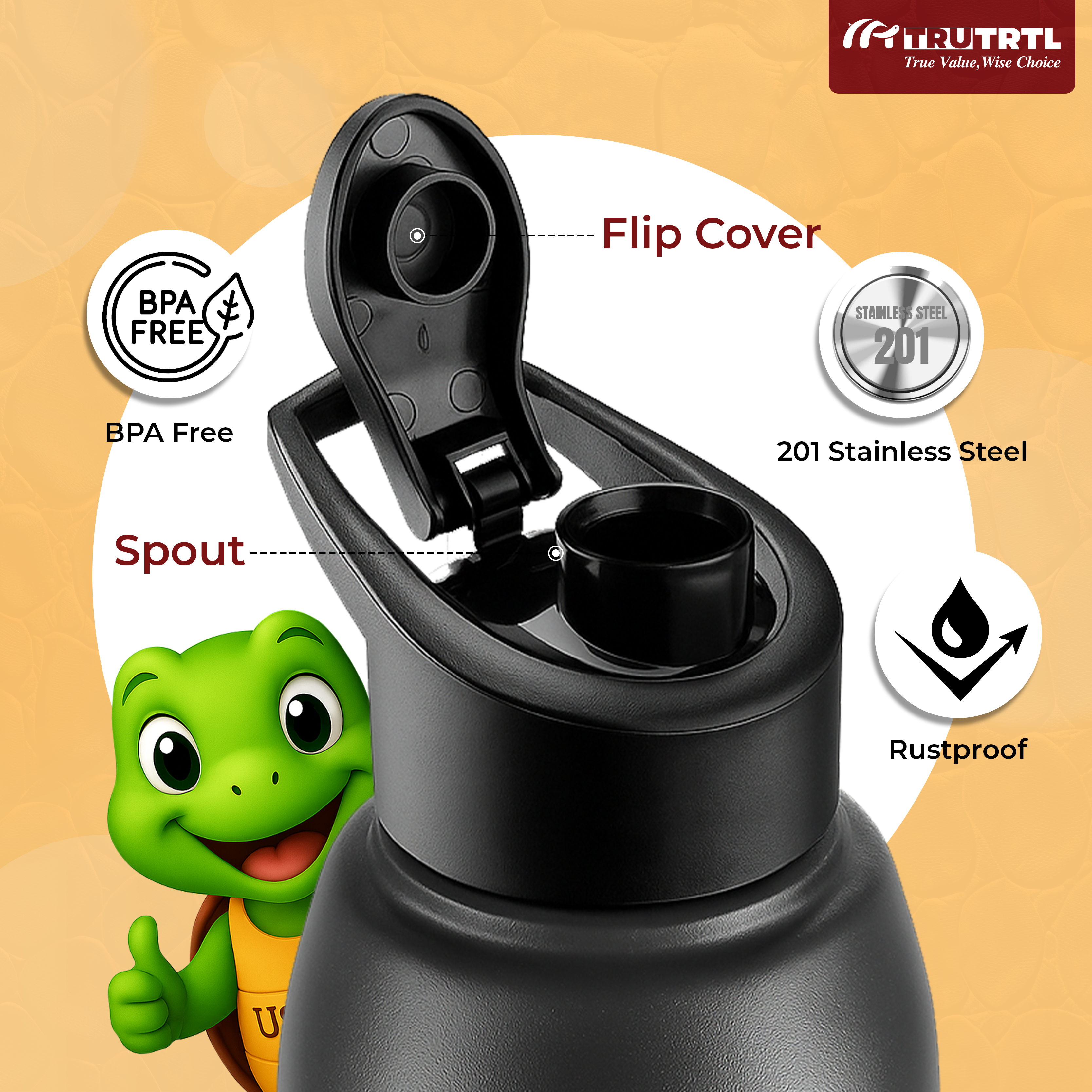 truTRTL Black Steel Bottle