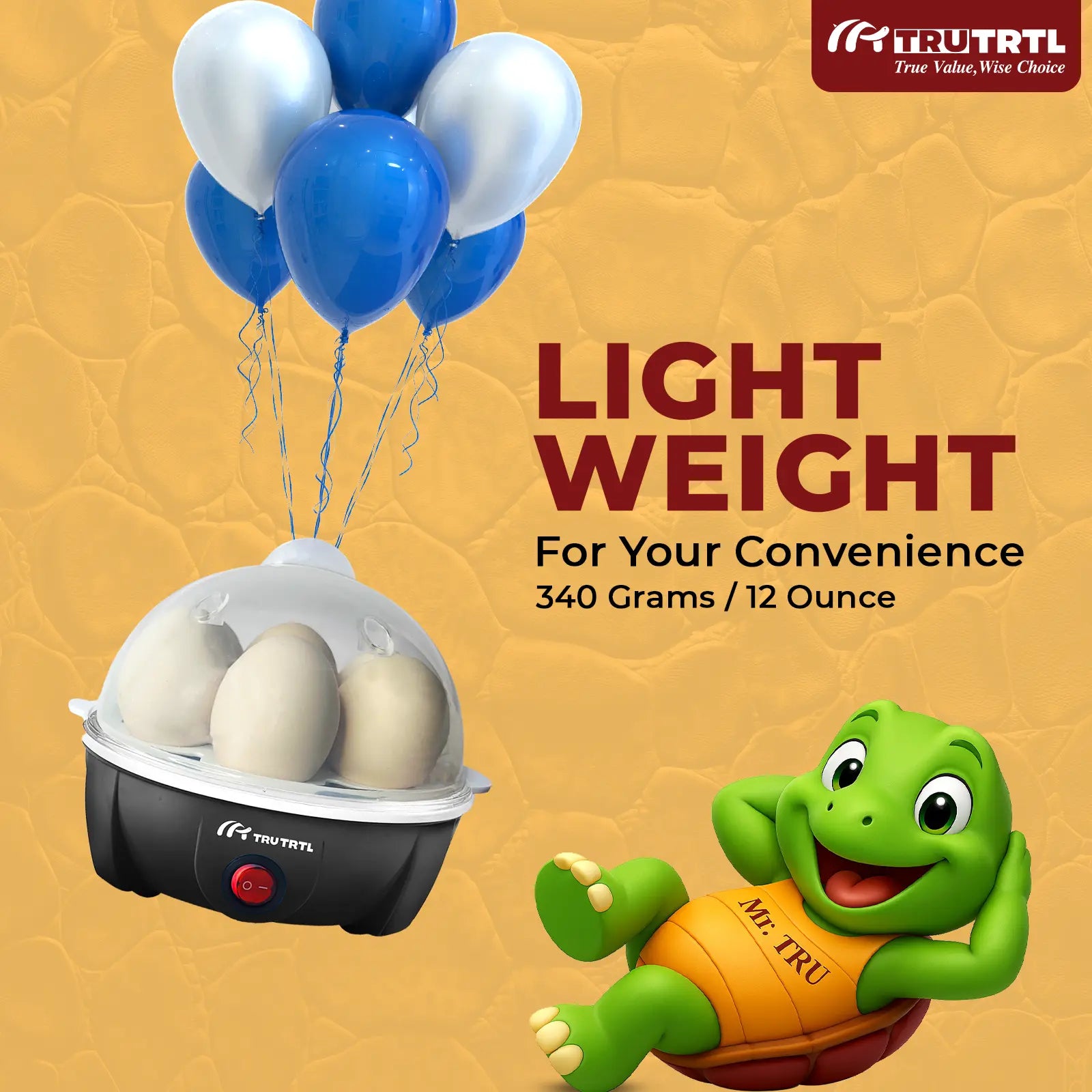 truTRTL Smart Egg Boiler | Boil upto 7 Eggs | Black