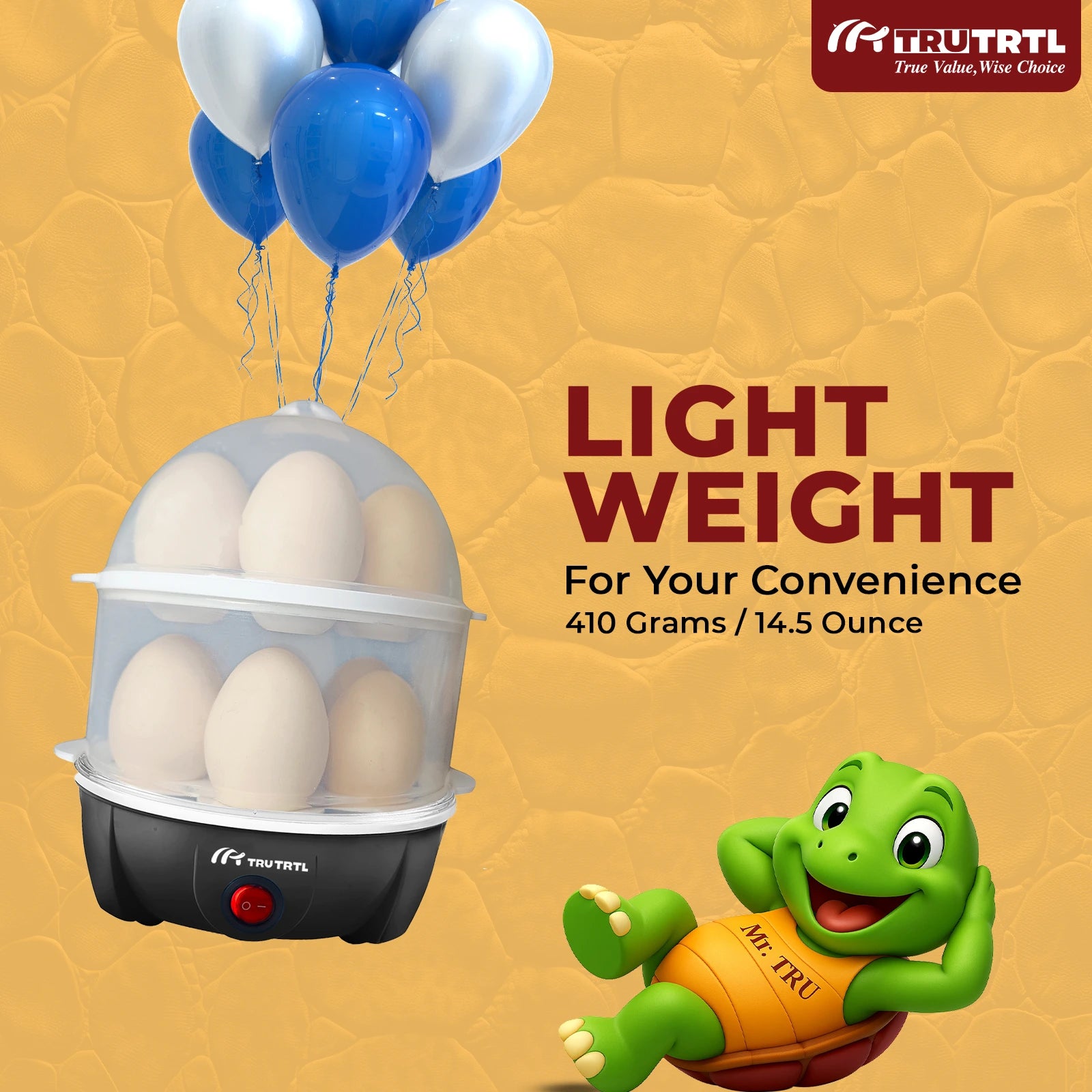 truTRTL Smart 4-in-1 Egg Boiler | Boil upto 14 Eggs | Black