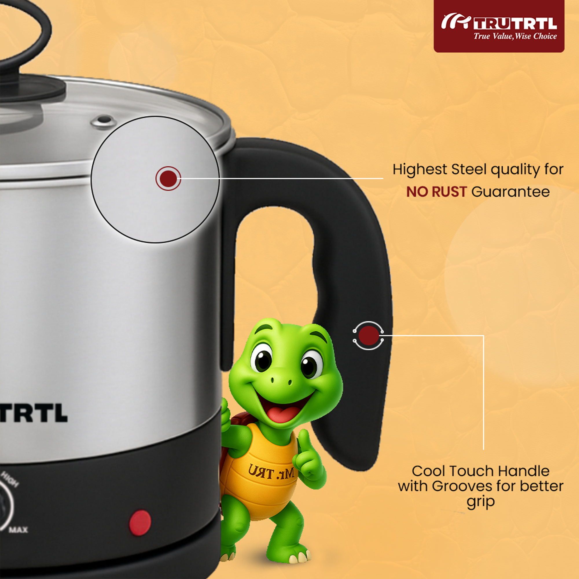 truTRTL Multipurpose 1.3 Litre Kettle