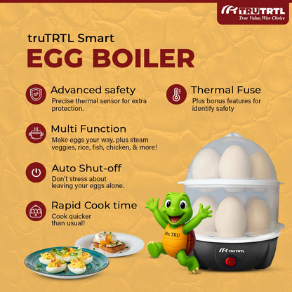truTRTL Smart 4-in-1 Egg Boiler | Boil upto 14 Eggs | Black