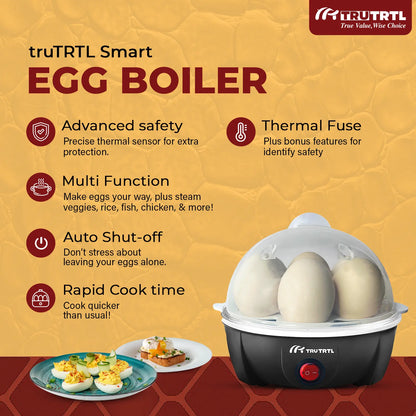 truTRTL Smart Egg Boiler | Boil upto 7 Eggs | Black