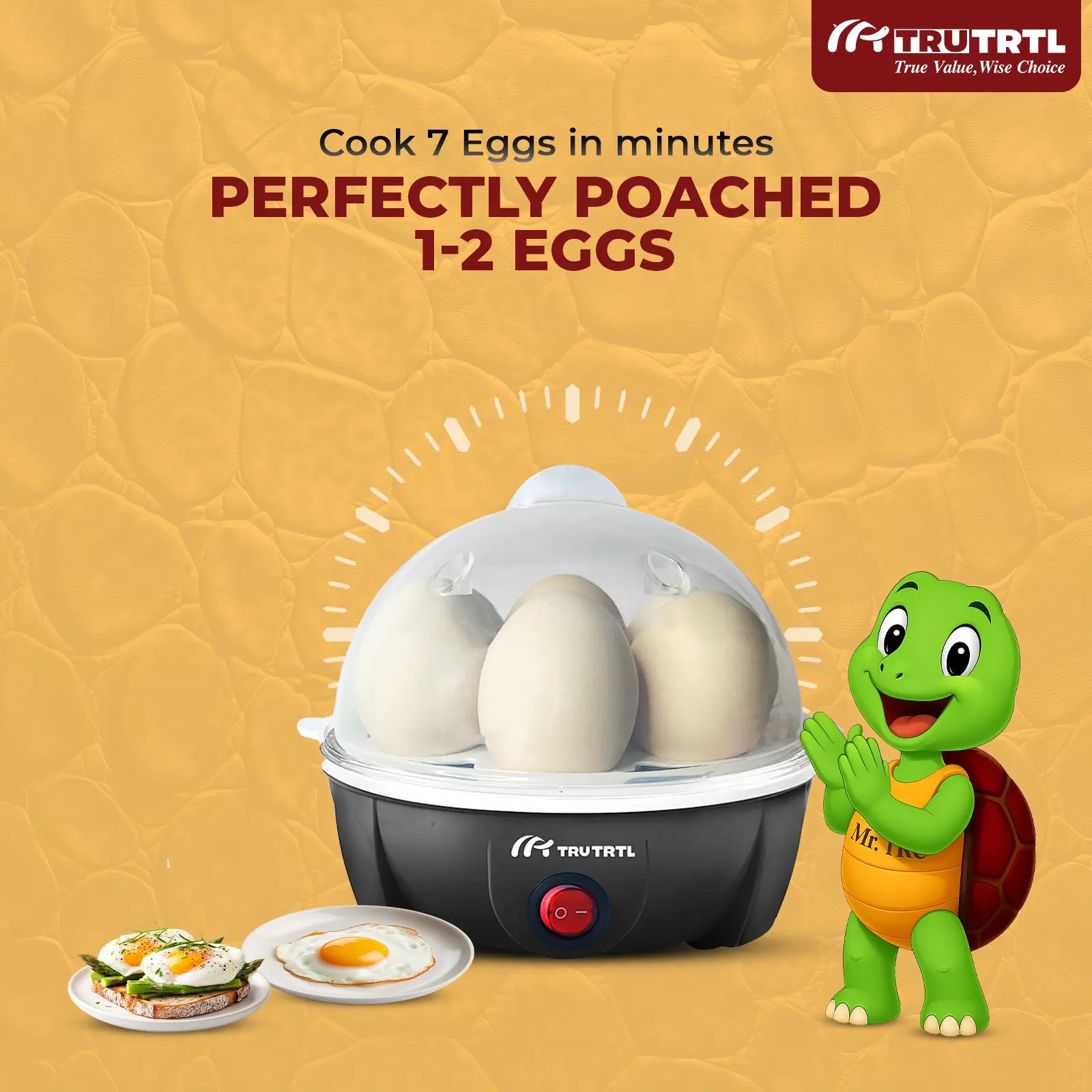 truTRTL Smart Egg Boiler | Boil upto 7 Eggs | Black