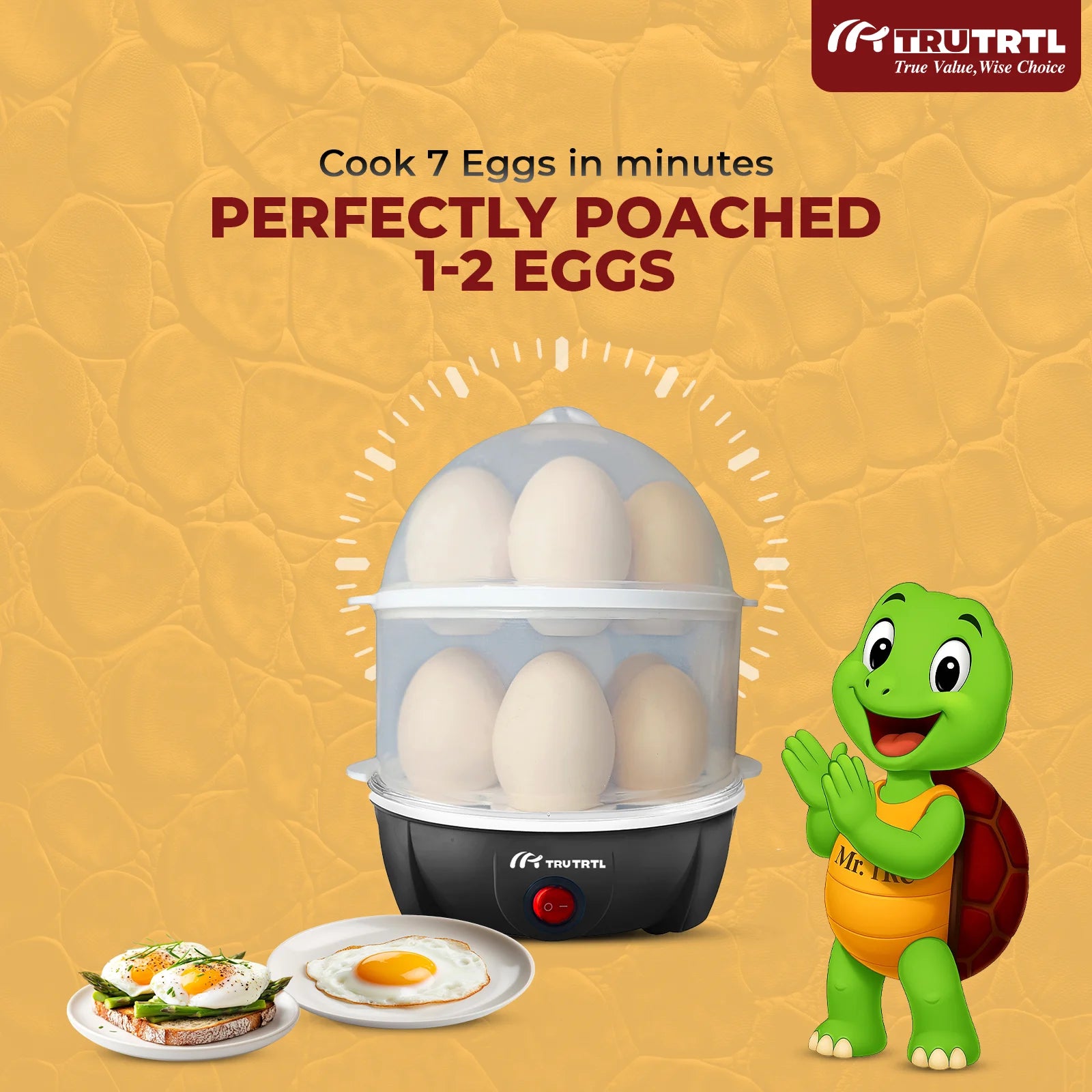 truTRTL Smart 4-in-1 Egg Boiler | Boil upto 14 Eggs | Black
